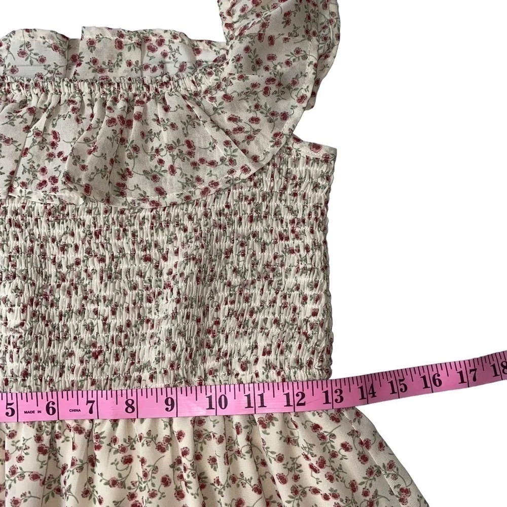 LuLu’s Cottage-core Mini Dress Prairie Floral Print‎ Smocked Bodice Tiered Dress - Picture 8 of 9